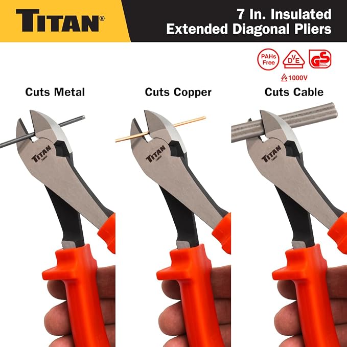 Titan 73347 7-Inch VDE Insulated Diagonal Pliers