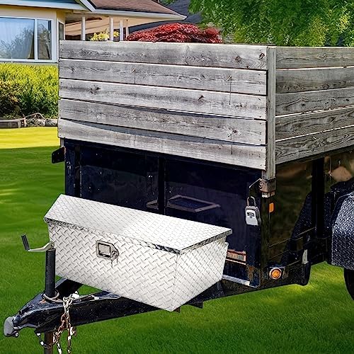 BLACKHORSE-RACING 39" Aluminum Diamond Plate Trailer Tongue Box, Silver | Heavy Duty Aluminum Tongue Tool Box Secure Storage Tool Box Organizer for Trailers, ATVs, RVs, and Truck Beds-39"x12"x16.5"