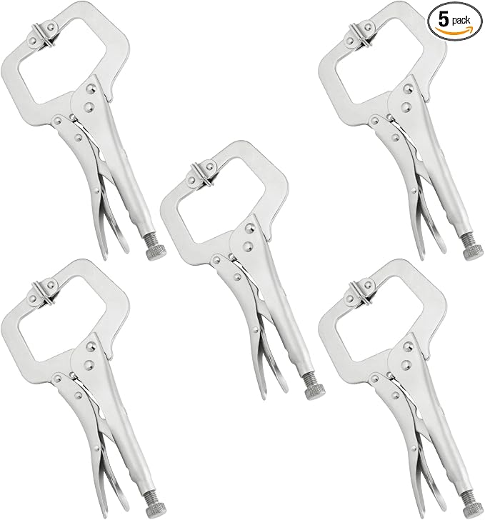 5 Pack 11 Inch C Clamp Locking Pliers,Locking C Clamp, Adjustable Nickel Plated C Pliers For Wood Working, Welding, Electrician Maintenance and more, by GENHAKON