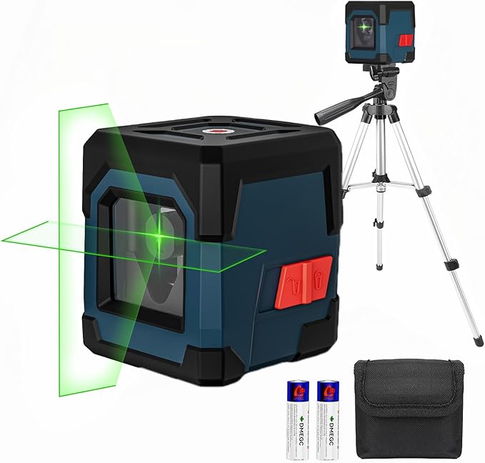 Laser Level, RockSeed Cross Line Laser with Self-Leveling, Vertical and Horizontal Line, Rotatable 360 Degree, Carrying Pouch, Battery Included (Green Laser, 2-Line with 27in Tripod)