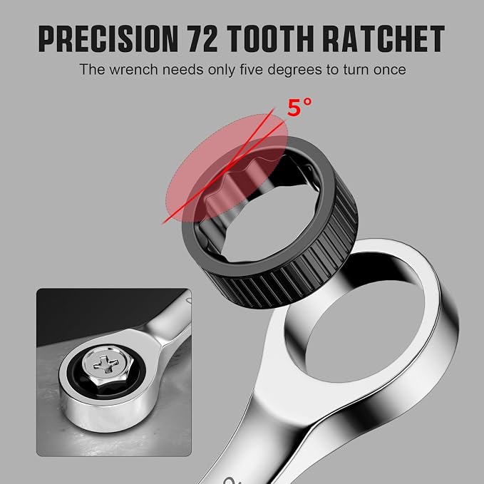 GRENPRO 23PCS Ratcheting Wrench Set Metric & SAE Combination Open End | 1/4"-3/4" & 6-18MM Bolt Gauge, CR-V Steel 72-Tooth 5-Degree Swing 12Pt, Roll Pouch For Auto &Home Repair, Corrosion Resistant