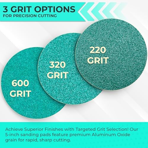 Sunmight Film Grip No Hole 5 Inch Sanding Discs - 320 Grit, Premium Aluminum Oxide - Strong Film Backing for Automotive, Marine, Wood & Metal Applications - Excellent Cutting and Long Life (50 Pcs)