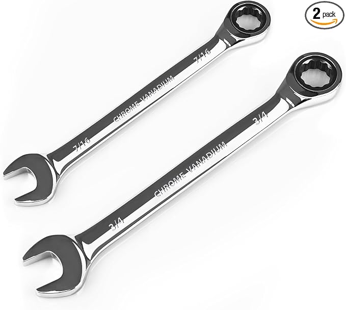 Egofine 3/4 ratchet wrench and 7/16 wrench, SAE Ratcheting Wrench Set, Industrial Grade Gear Spanner with 12-Point Design, 72-Tooth Ratchet, Chrome Vanadium Steel