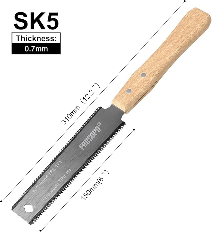Frocopo Hand Saw Woodworking Tools, 6-Inch Pull Saw, Flexible Double-Edge Blade 17/11 TPI, Japanese Flush Cut for DIY Craft, Non-Slip Wood Handle, Sharp & Lightweight for Woodworking and Garden Trim