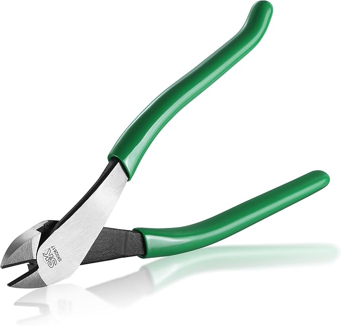 SK 9-Inch Angled Diagonal Pliers, Heavy Duty Side Cutters, Premium CR-V Steel Construction, Diagonal Cutting Pliers with Hook Bend Handle