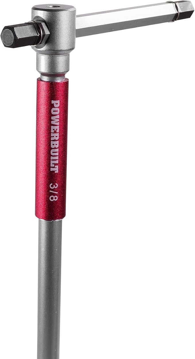 Powerbuilt 8 Pc SAE T-Handle Hex Allen Key Wrench Set w/ Speed Sleeves for Fast Spinning Action, Sliding Top Handle for “T” or “L” Shape, Long Shafts, Storage Rack, Auto, Bicycle, Moto - 941644 , Red