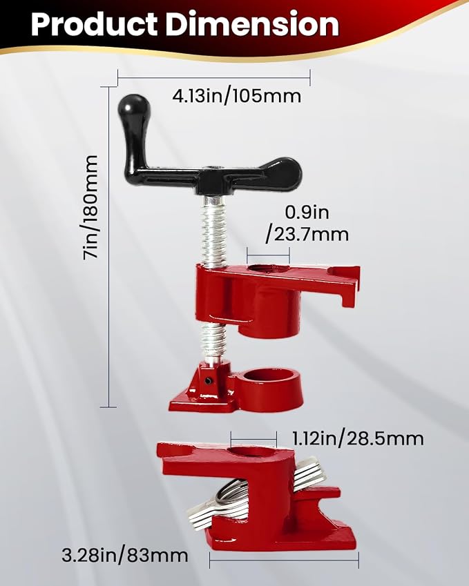 Pipe Clamps 3/4 inch 6 Pack Pipe Clamp with Unique Foot Ideal for Carpentry, Home Improvement, and DIY Projects Wood Gluing Clamps (Red, 3/4 IN)