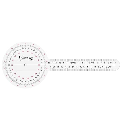 12 Inch Goniometer for Orthopaedic Use, 360 Degree Large Size Plastic Goniometer，Physical Therapy Angle Protractor Ruler for Knee Joints, Elbow, Shoulder or Hip