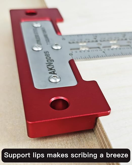 Precision Scriber T Square Ruler, T Square with Support Lips, Built in Scribe Notches, Stainless Steel Architect Ruler for Carpenter Work, Layout and Measuring Tools - 12inch