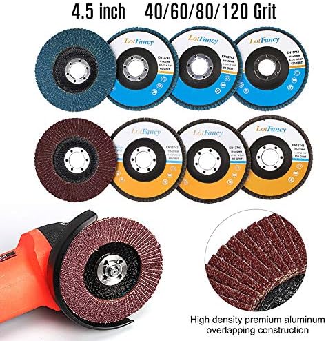 LotFancy Flap Disc 4 1/2 inches, 11 Grinding Polishing Discs Set for Angle Grinder, 40 60 80 120 Grit Assorted Pack, Sanding Wheels, Strip Disc, Nylon & Felt Polishing Disc Kit