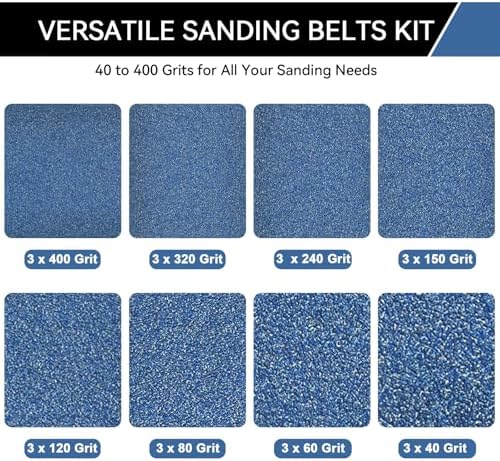 2x42 Inch Sanding Belts 24 Pcs 8 Grits Sizes (3 Each of 40/60/80/120/150/240/320/400 Grits) Heavy Duty Belt Sander Zirconia Belt Sander Paper for Wood Metal Stainless Steel Cars and Furniture