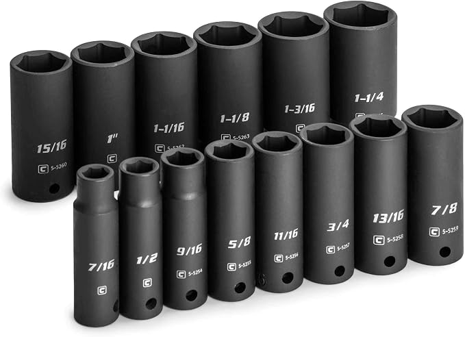 Capri Tools 1/2 in. Drive Deep Impact Socket Set, 7/16 to 1-1/4 in, SAE, 14-Piece