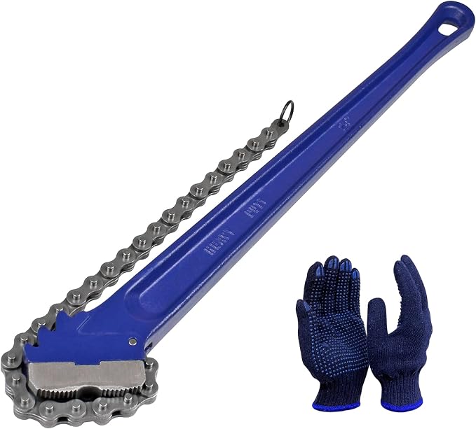 24" Chain Pipe Wrench 3" - 5" Pipe Diameters, 20 1/4 Inch Chain Length Max Breaking Load 11000Lbs, Heavy Duty Plumbing Tool for Pipe Installation, Oil Fields Operations and Maintenance