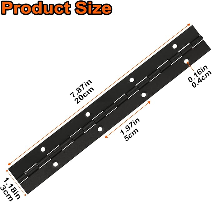 4Pcs 8 Inch Continuous & Piano Hinges, Black Stainless Steel 304 Continuous Folding Hinges for Doors, Cabinets, Window