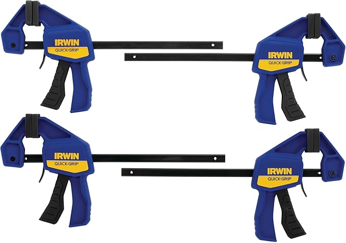 IRWIN Quick-Grip 1964758 One-Handed Mini Bar Clamp 4 Pack, 6", Blue