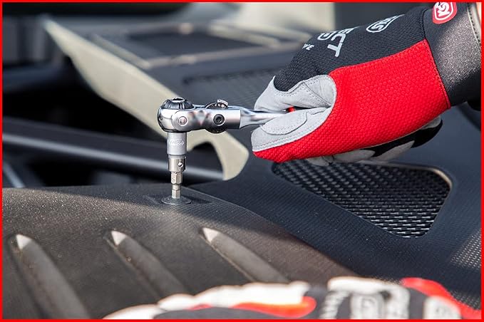 KS TOOLS - 914.1405-E - 1/4" modifix Ratchet with Swivel Head and T-Handle - 72 Teeth - Satin Chrome Finish - Chrome Vanadium
