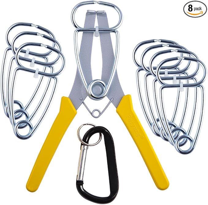 Miter Spring Clamps Essential Set for Woodworking | Set includes 8 clamps, 1 pliers, 1 clip for wood trim, crown molding, picture frames. Packaged in a sturdy cardboard box.