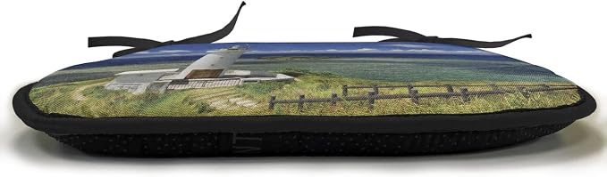 Lunarable Lighthouse Chair Cushion Pads Set of 4, Hiracbosaki Lighthouse Seaside Greenery Clouds Travel Destinations, Anti-Slip Seat Padding for Kitchen & Patio, 16"x16", Navy Blue Green White