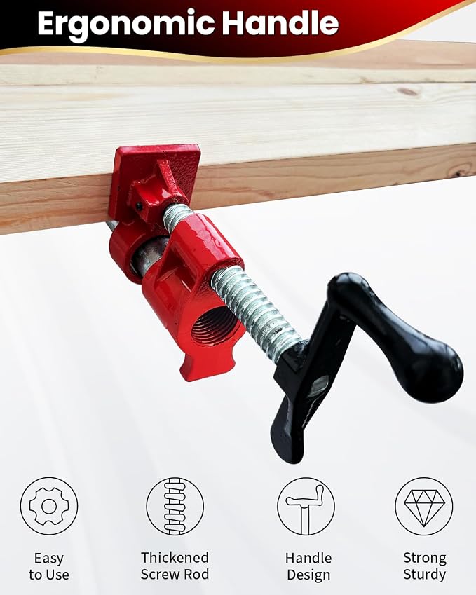 Pipe Clamps 3/4 inch Pipe Clamps for Woodworking 6 Pack Heavy Duty Wood Gluing Clamps with Quick Release, Ideal for Carpentry, Home Improvement, and DIY Projects (3/4 IN)