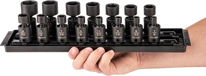 TEKTON 3/8 Inch Drive Universal Joint Impact Socket, 15-Piece | SID97101 | (1/4 - 1 in.), Shallow, 6-Point