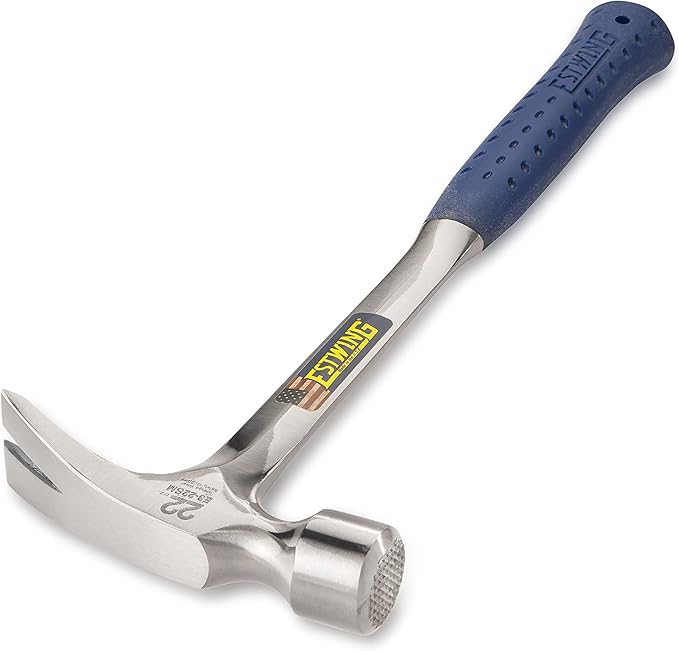 ESTWING Framing Hammer - 22 oz USA Made Long Handle Straight Rip Claw Hammer with Milled Face & Shock Reduction Grip - E3-22SM