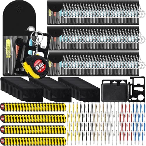 336 Pcs Mini Screwdriver Tape Keychain Set Multitool Pen Card Father's Gifts Bulk Mini Tool Set for Adult Men Dad (Multicolor)