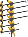 SUNBABA 6 Pack Clamps for Woodworking 12”(4)&6”(2) Light Duty One-Handed F Clamp/Spreader Bar Clamps Set 150LBS Load Limit with Quick Change Button