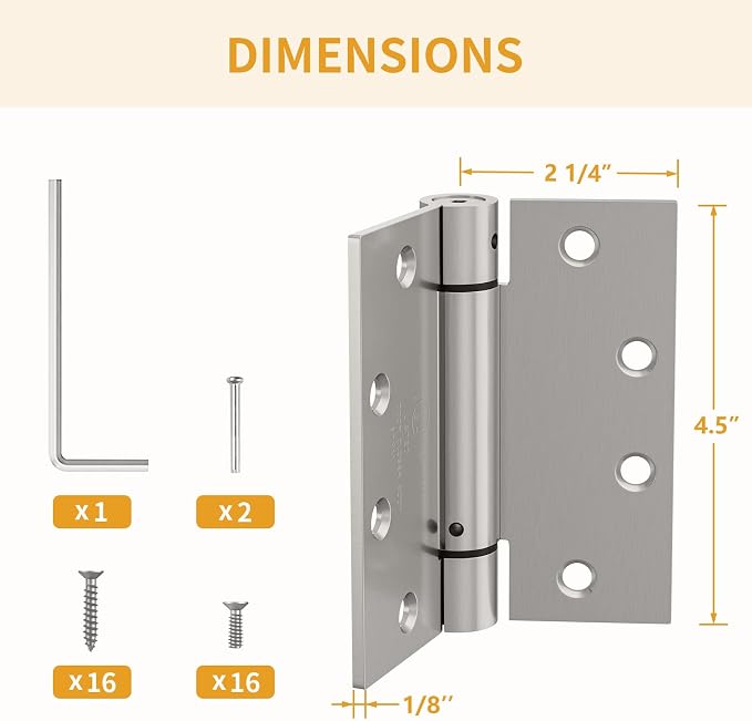 2 Pack Door Closer Hinge Self Closing, 4.5" x 4.5" Automatic Door Closer Hinge with Square Corners, Adjustable Tension for Garage, Front Door, Back Door, for Left and Right Hand Door, UL Listed