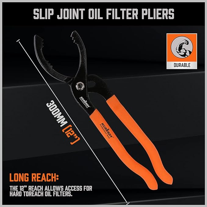 HORUSDY 12" Adjustable Oil Filter Pliers, Adjustable Oil Filter Wrench Removal Tool (Orange)