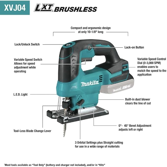 Makita XVJ04Z-R 18V LXT Brushless Lithium-Ion Cordless Jig Saw (Tool Only) (Renewed)