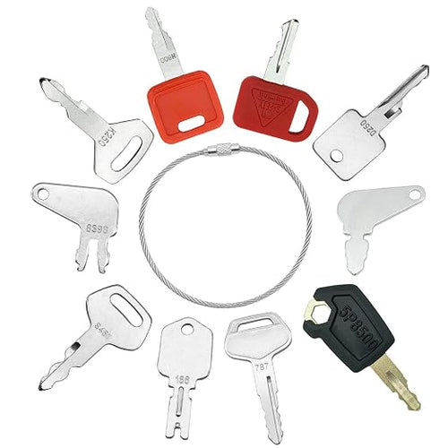 10 Heavy Equipment Key Master Set - Construction Ignition Keys Fit for Cat Caterpillar Komatsu CASE John Deere Hitachi Hyster Kobelco Heavy Equipment Machine Master Key