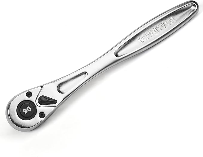DURATECH 3/8-Inch Drive Ratchet Handle, Ratchet Socket Wrench | 90 Tooth, 8-3/8" Length, Heavy Duty, Professional Ratchets, Quick-Release Reversible, Chrome Alloy Made, Polished Chrome