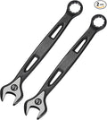 HARFINGTON 2pcs Combination Wrench 16mm Metric Extra Long 12-Point Box and Open End Carbon Steel Double Ended Industrial Grade Spanner for Automotive Furniture Machinery DIY Repair, Black