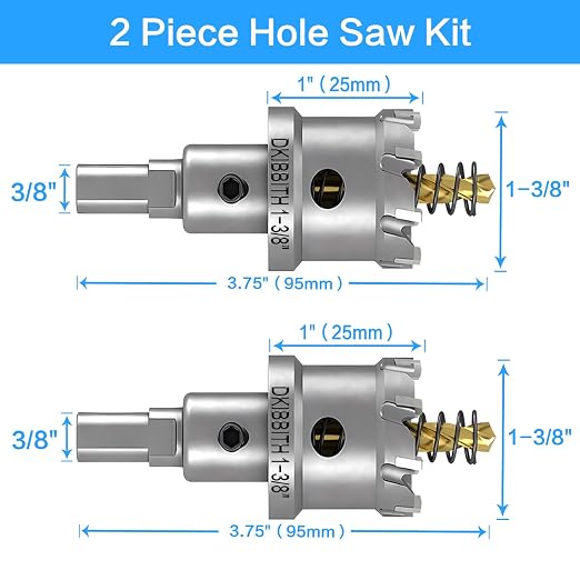 TCT Hole Saw Set, 2-Pack of 1-3/8" (35mm) Heavy Duty Tungsten Carbide Tipped Hole Cutters for Stainless Steel Mild Steel Copper Iron Brass Plastic and More, with Titanium-Plated Pilot Drill Bits