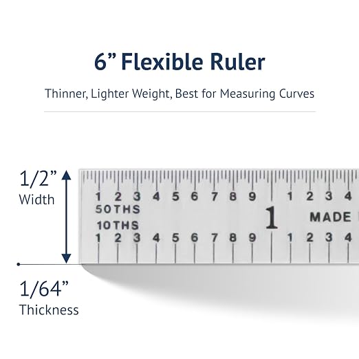 PEC Tools 6" Flexible Mechinist Rule, High-Quality Stainless Steel, 3R Graduation (1/32", 1/64", 1/10", 1/50"), PEC Pocket Metal Ruler Trusted by Professionals Since 1960, Made in USA