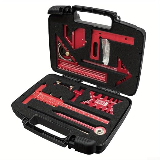 Aluminium Woodwork Measuring and Scribing Tool Set - 9 Piece Precision Kit for Carpentry and DIY Projects with Storage Box(9 Pieces.)