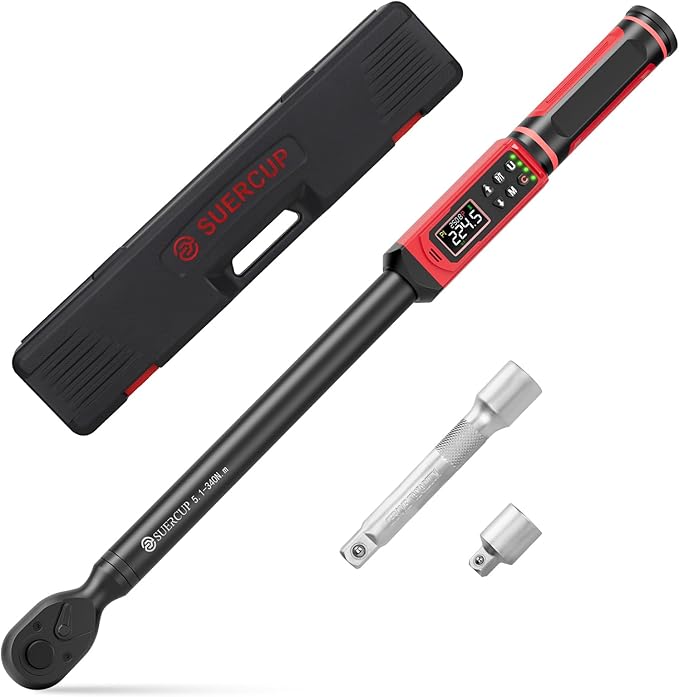 SUERCUP 1/2-inch Digital Torque Wrench(3.8-250.8Ft.Lb/5.1-340Nm) ±1% Accuracy Digital Torque Wrench with Vibration, Buzzer,LED Notification and Five Units of Measure, for Car,Motorcycle Repair, DIY