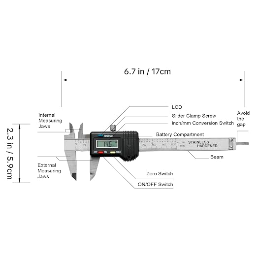 Digital Caliper 0-4" Measuring Tool with Metal Ruler, Micrometer Caliper with Auto-Off Feature, Interchangeable Between inches and millimeters for DIY/Household and 3D Printing, Black