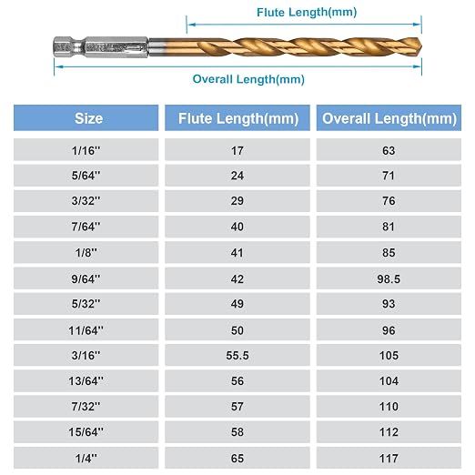 AUYAARS 19 PCS Hex Shank Drill Bit Set, 1/16"-1/4" HSS Titanium Coated Twist Bits for Metal Wood Plastic, 4241 High Speed Steel Small Quick Change Drill Bits with Holder