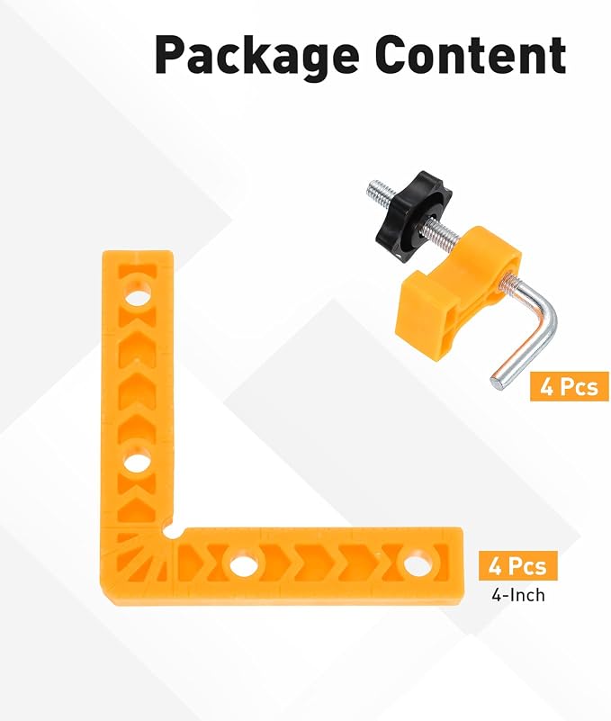 HARFINGTON 4Pcs Corner Clamp 90 Degree 4" Right Angle Clamp Set for Woodworking, ABS Plastic Positioning Square Tool for Picture Frame Box Cabinets Drawers, Yellow