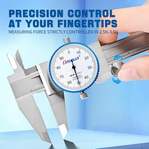 Dasqua 0-8" Dial Caliper Measuring Tool, Double Shock-Proof, Made of Solid Stainless Steel, Accuracy ±0.00085", Graduation 0.001", Professional High Precision Caliper for Machinists & Woodworking