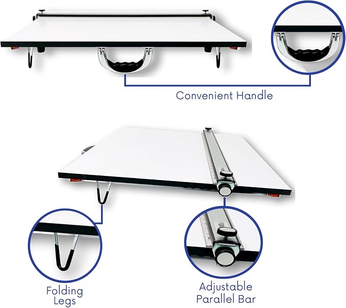 Proartek PK00017 Model PXB31 Portable Drafting Drawing Board 23" x 31"; PXB Series; Adjustable Aluminum Parallel Straightedge; Carry Handle; Architecture Tool for Students and Professionals