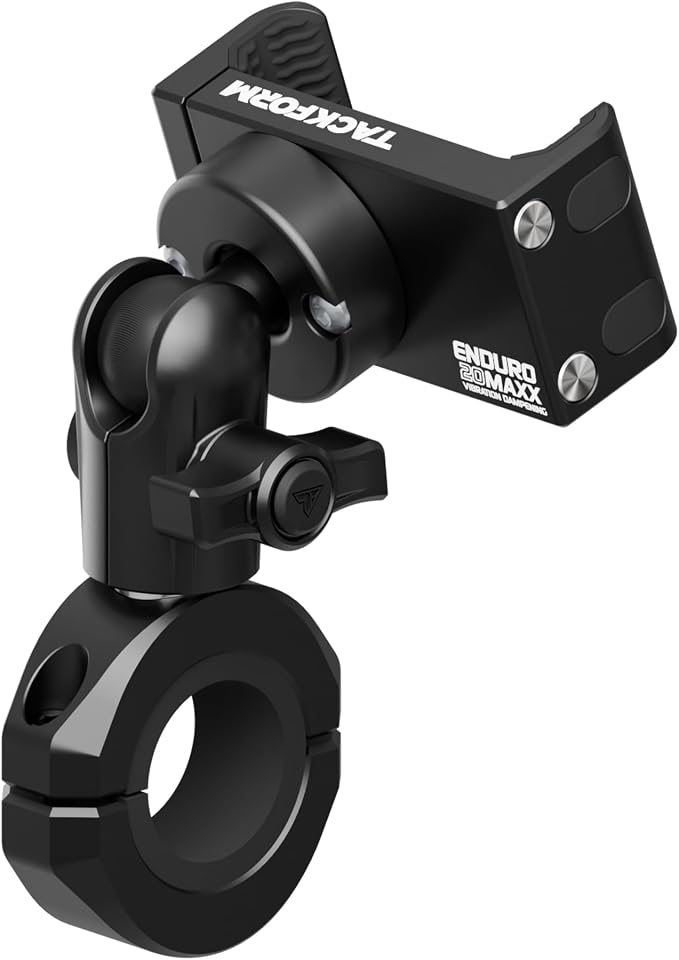 Tackform Black Motorcycle All Metal Phone Mount - Vibration Dampening 20MAXX Spring Cradle | Universal Clamp Fits 7/8" to 1-1/4" Handlebars | Compatible with iPhones, Galaxy, More | Short Reach Arm