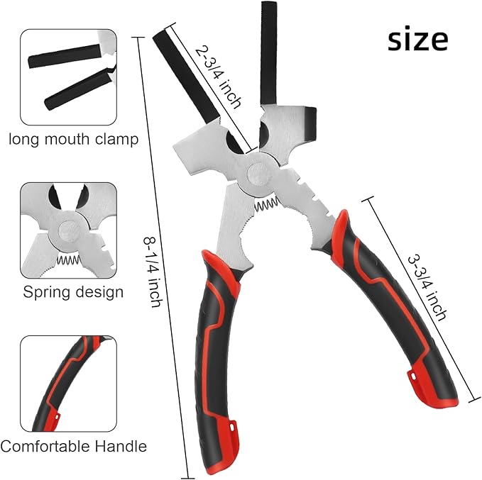 VASTOOLS Welding Accessories,5pc,Chipping Hammer 10.5", Leather Welding Gloves 13.5",6-in-1 Welpers Pliers 8",Wire Brush 10"
