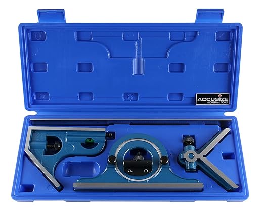 Accusize Industrial Tools 12'' 4 Combination Square Ruler Set Protractor Satin, 4-R Graduation, 0000-8101, 5 Sets | 5 Sets, 4 Pc/Set, 4R Graduation: 8ths, 16ths, 32nds, 64ths, Satin Chrome Blade, 0000-8101x5