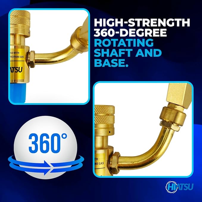 HIATSU Double Flame Jet Turbo Torch Head - High Output Heavy Duty Propane Torch Head for Brazing and Soldering - Stainless Steel and Brass Construction Torch Head - 360° Rotating Shaft