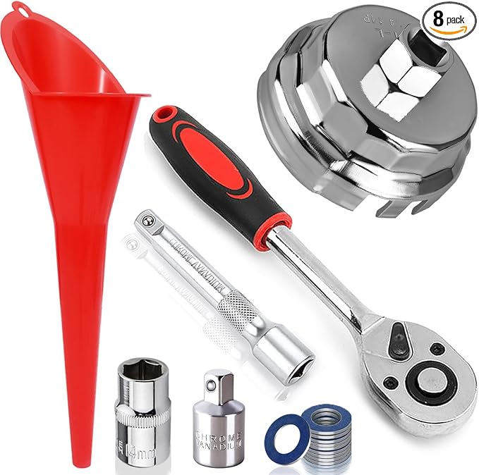 Oil Filter Wrench Tool Set for Toyota Camry Tacoma Tundra Highlander 4Runner Sienna Cruiser 2.5-7.5L Engine, 64mm Oil Filter Wrench + Ratchet Wrench + Extension Rod + 14mm Socket + Gasket
