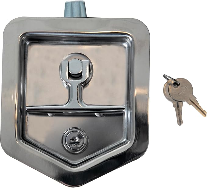 Buyers Products L8816 Folding T-Handle Latch – Stainless Steel Lock for Truck Tool Box, Trailer Tool Box, Cabinets, Storage Chests – Adjustable Cam, Water-Tight, Heavy-Duty Door Lock, Includes Key Set