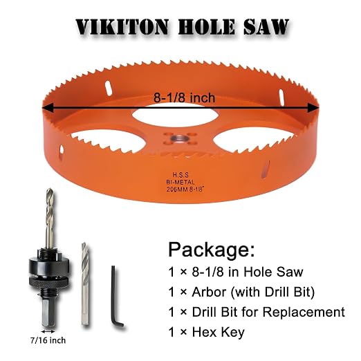 8-1/8 Inch Hole Saw with Arbor for Metal Wood Plastic, 8.1 in Bi-Metal Hole Cutter for Different Project with Smooth and Flat Drilling Edge, Fast Chip Removal, Lighter and Portable