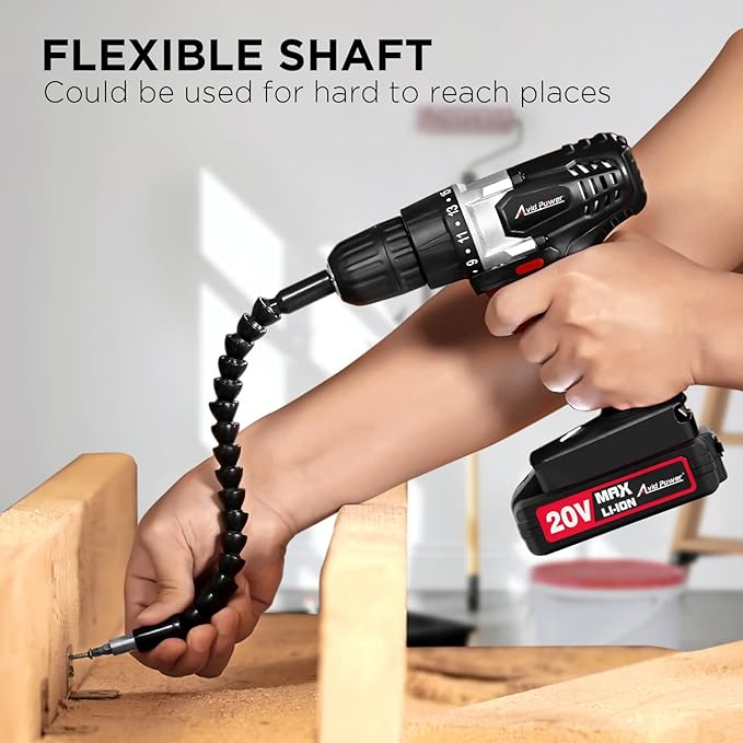 AVID POWER 20V Cordless Drill Set for Home DIY & Beginner Projects - Lightweight Power Drill with Battery Charger & 22 Bits, Variable Speed, 3/8" Keyless Chuck, Ideal for Furniture Assembly (Black)